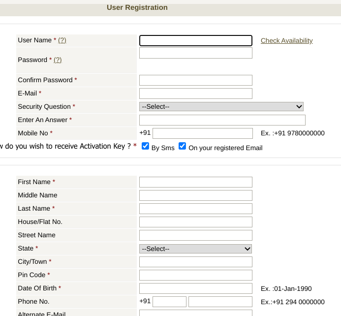 Ajmer Vidyut Vitran Nigam Ltd Bill Status - filling new user registration form