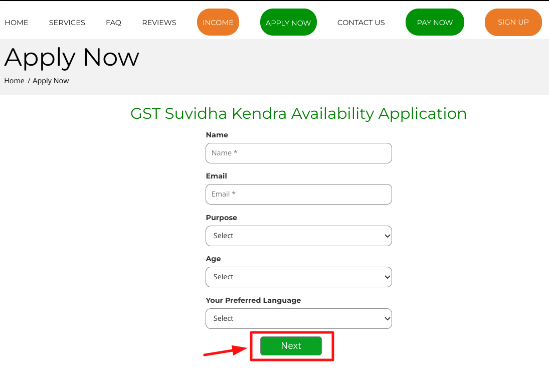 apply for gst suvidha kendra online