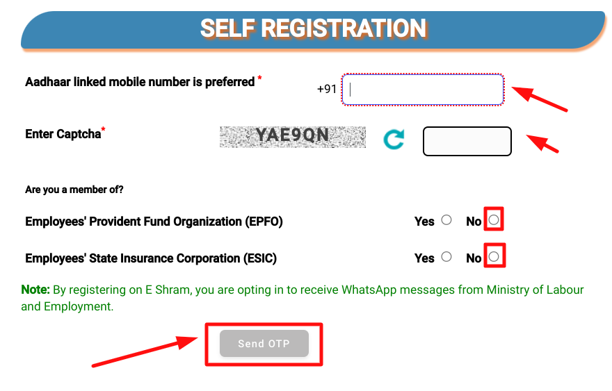 e Shram Card Yojana - self registration form